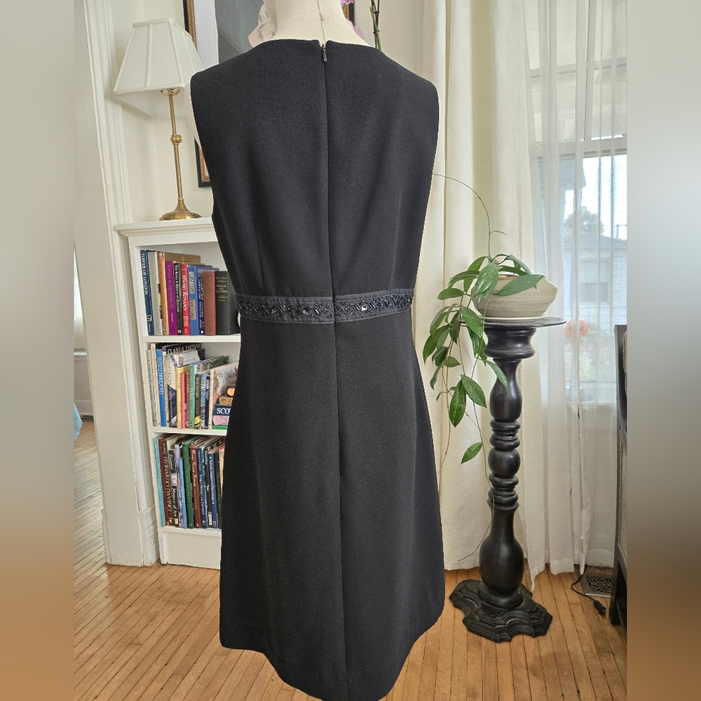 Donna Morgan Black Midi Dress with Beaded Lace Detail - Picture 3 of 6